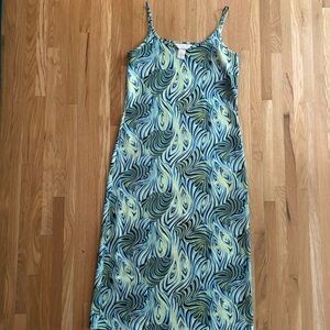 VTG 90s Y2K Express Tricot Midi Dress Retro Swirls Women’s‎ Small Blue Green USA